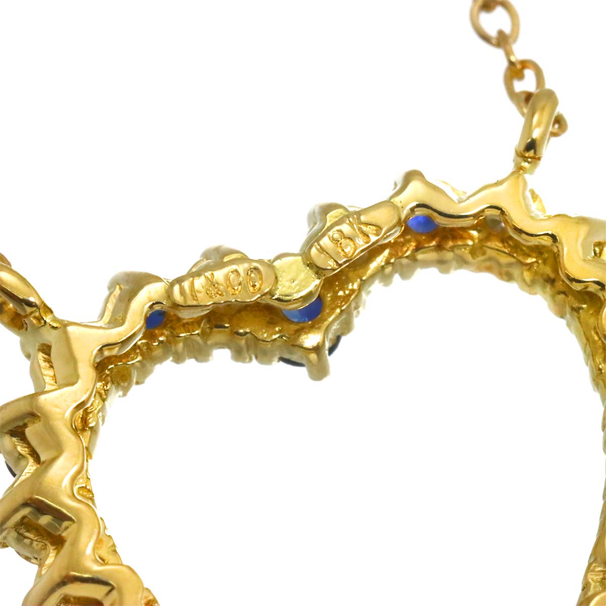 Heart Sapphire Diamond Necklace 18K Yellow Gold 750