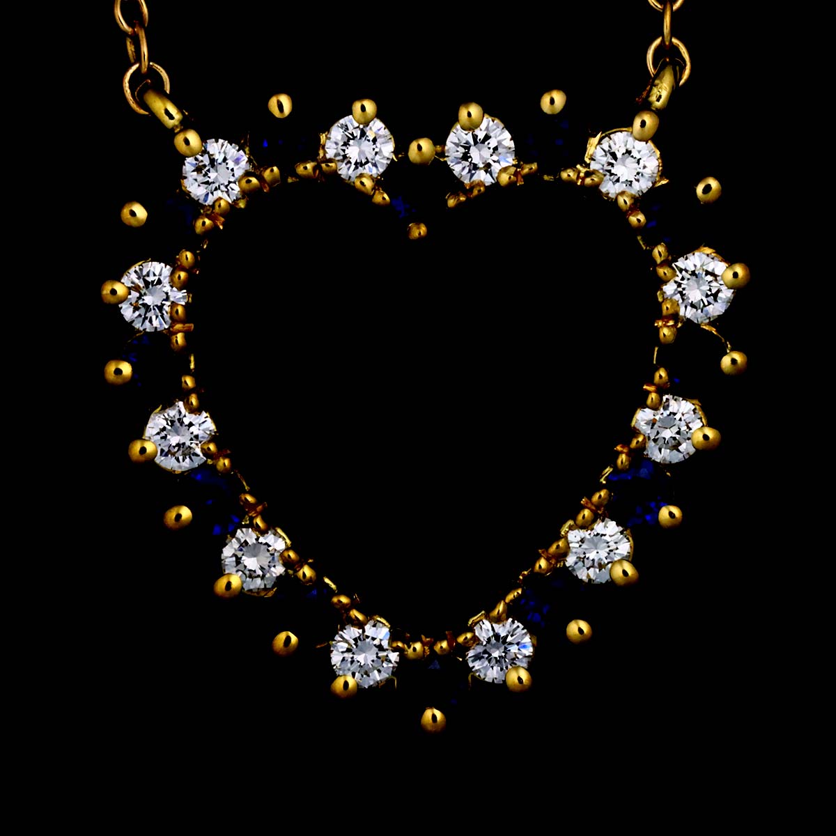 Heart Sapphire Diamond Necklace 18K Yellow Gold 750