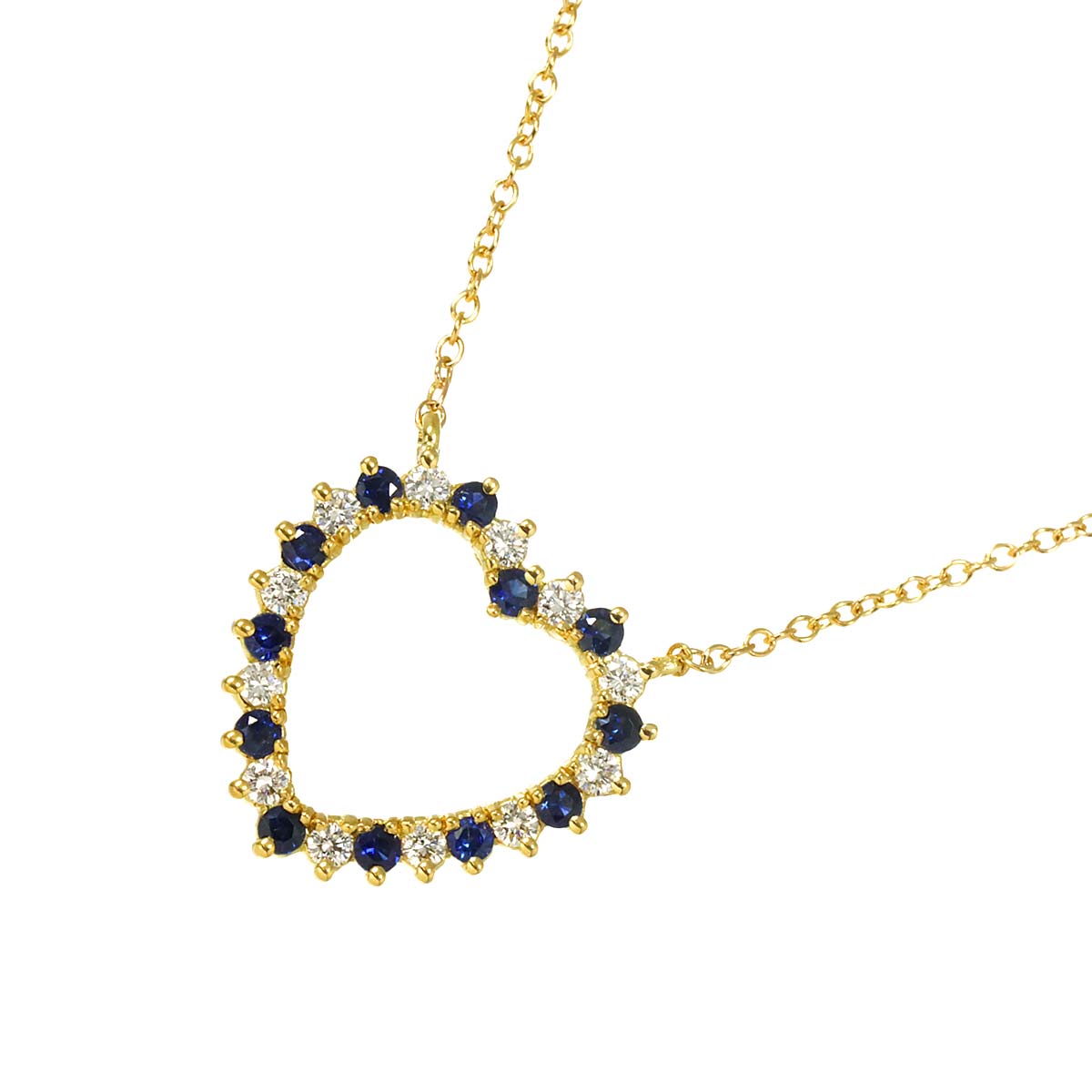 Heart Sapphire Diamond Necklace 18K Yellow Gold 750