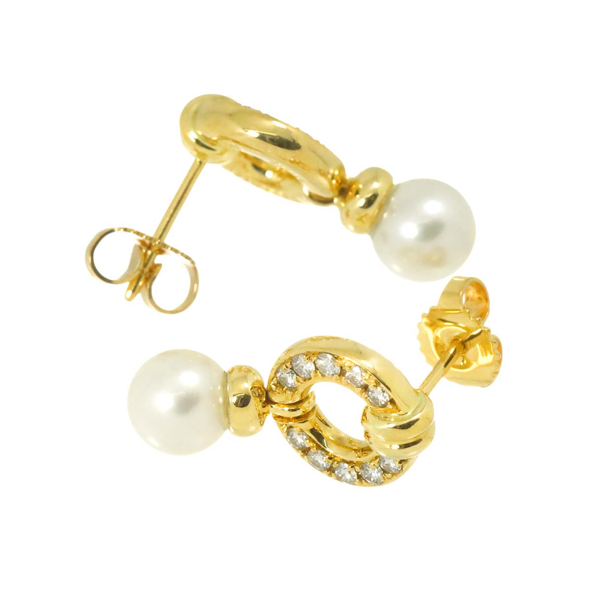 Doornock Akoya Pearl Diamond Earrings Pierced 18K 750