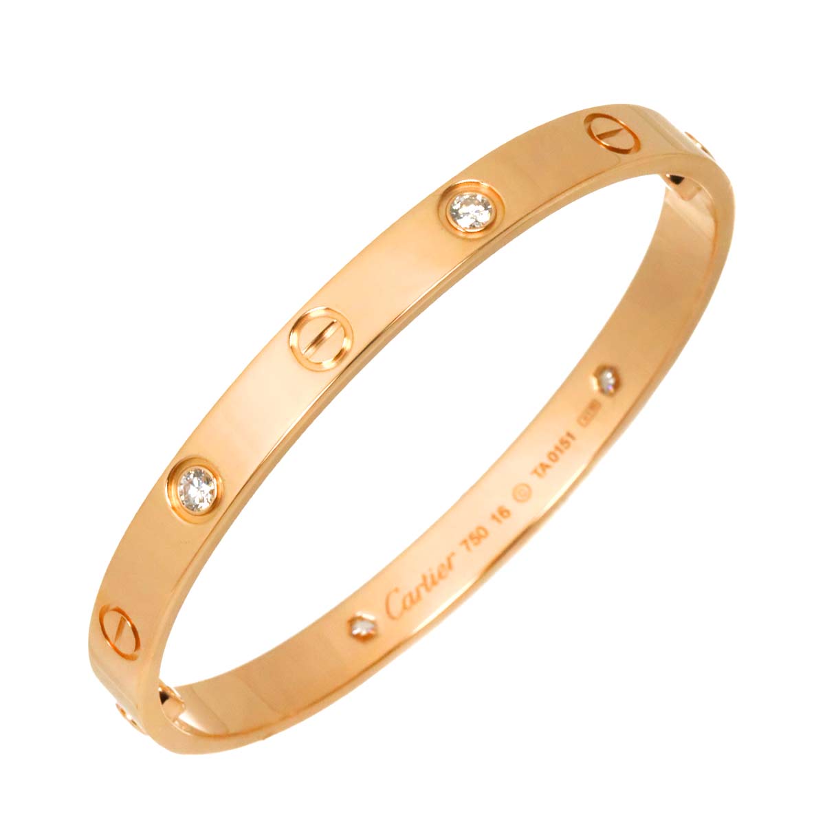 Love Bracelet Bangle Diamond 4P 18K Pink Gold 750 Size16
