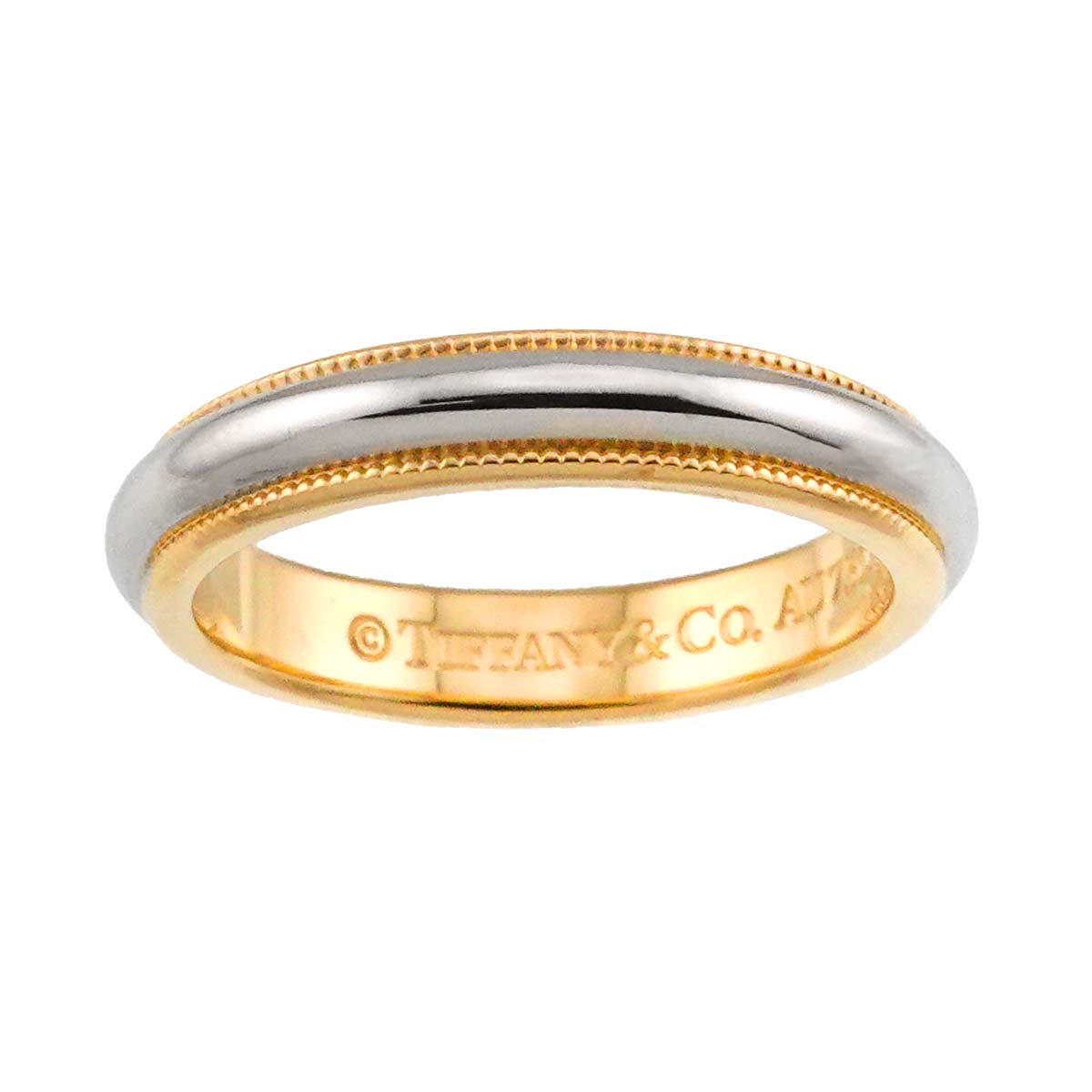 Milgrain Band Ring 18K 750 YG Platinum Size4.5(US)