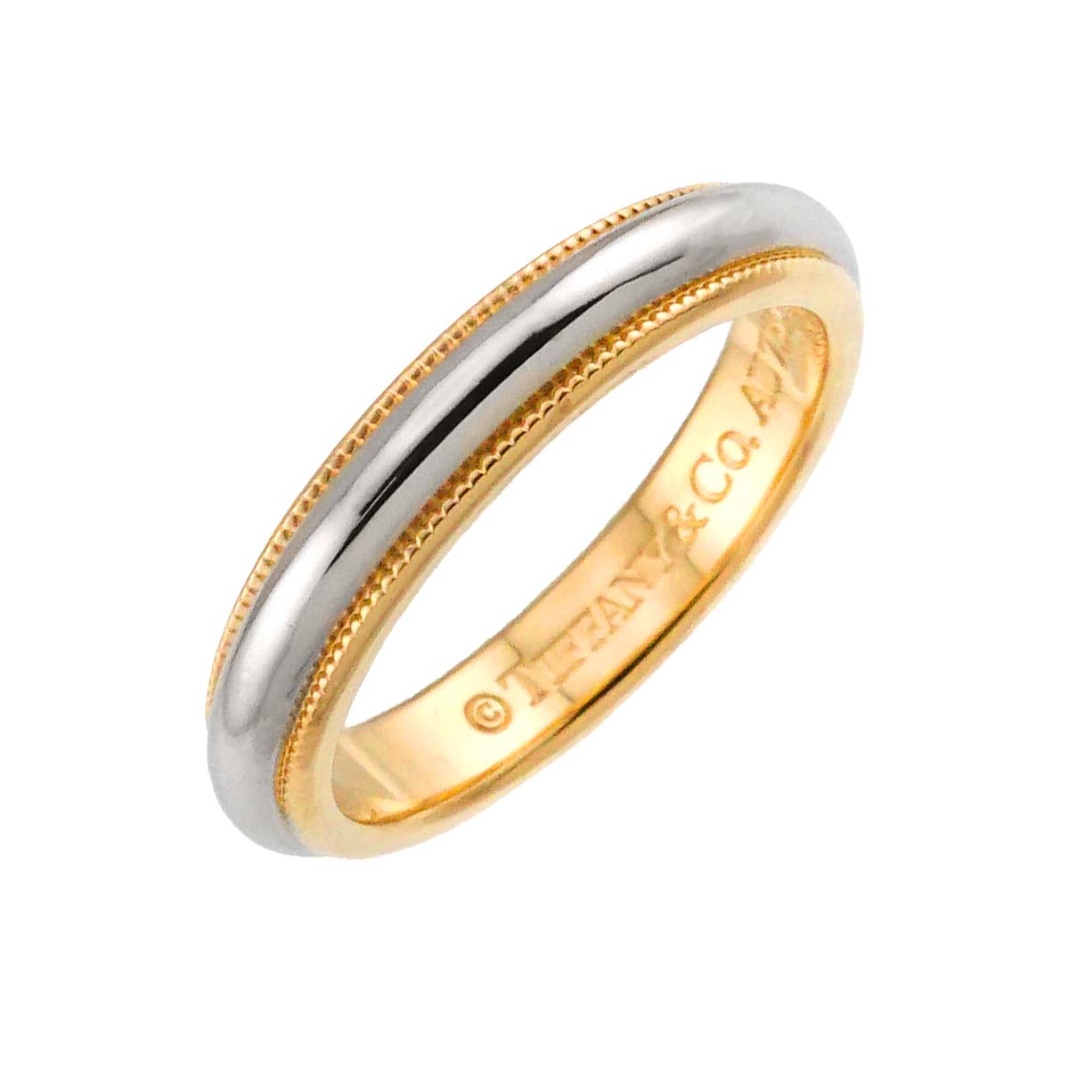 Milgrain Band Ring 18K 750 YG Platinum Size4.5(US)