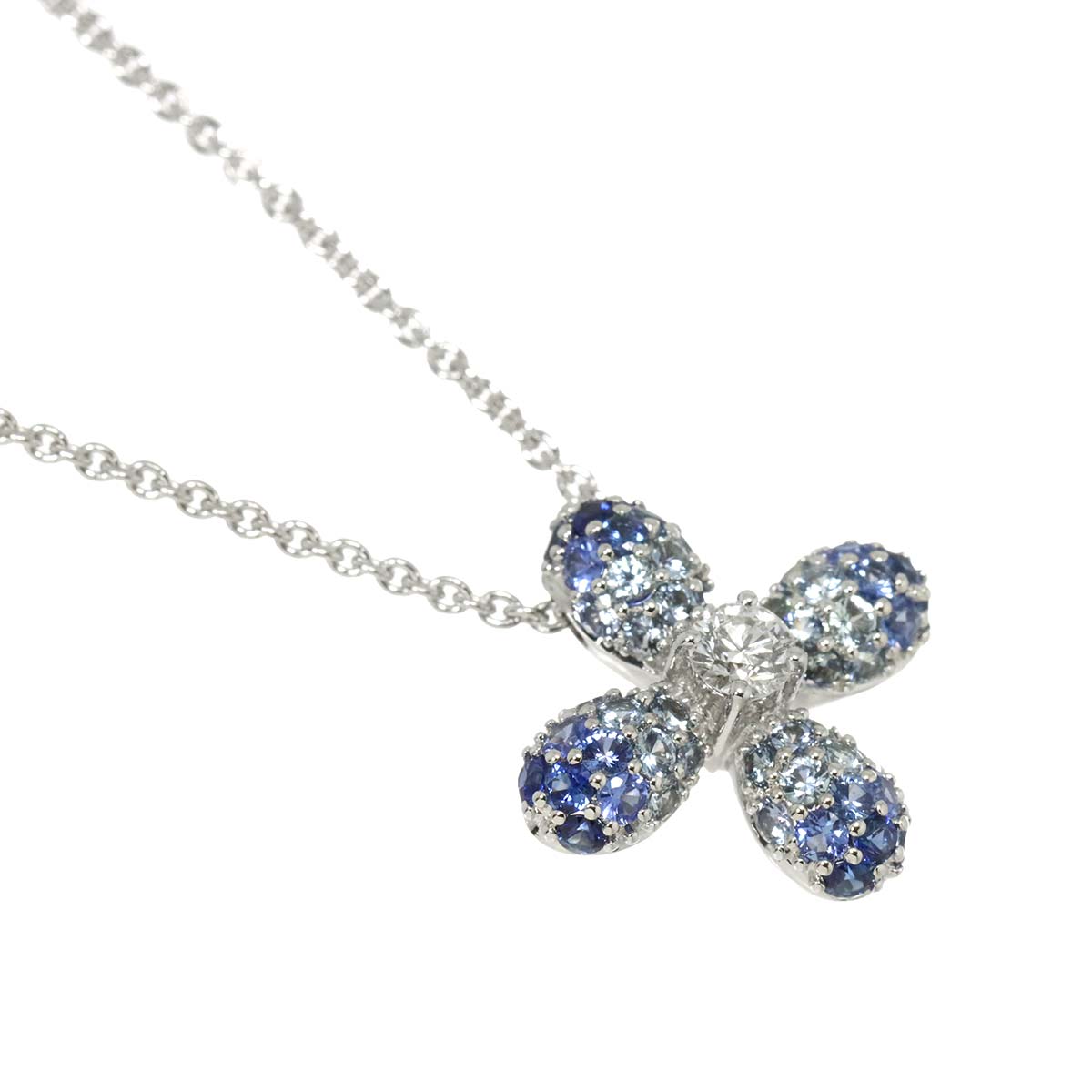 Sapphire Diamond 0.13ct Necklace 18K White Gold 750