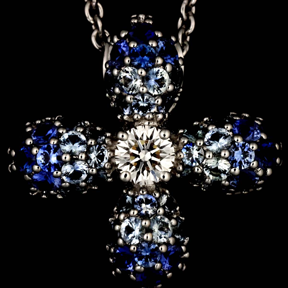 Sapphire Diamond 0.13ct Necklace 18K White Gold 750