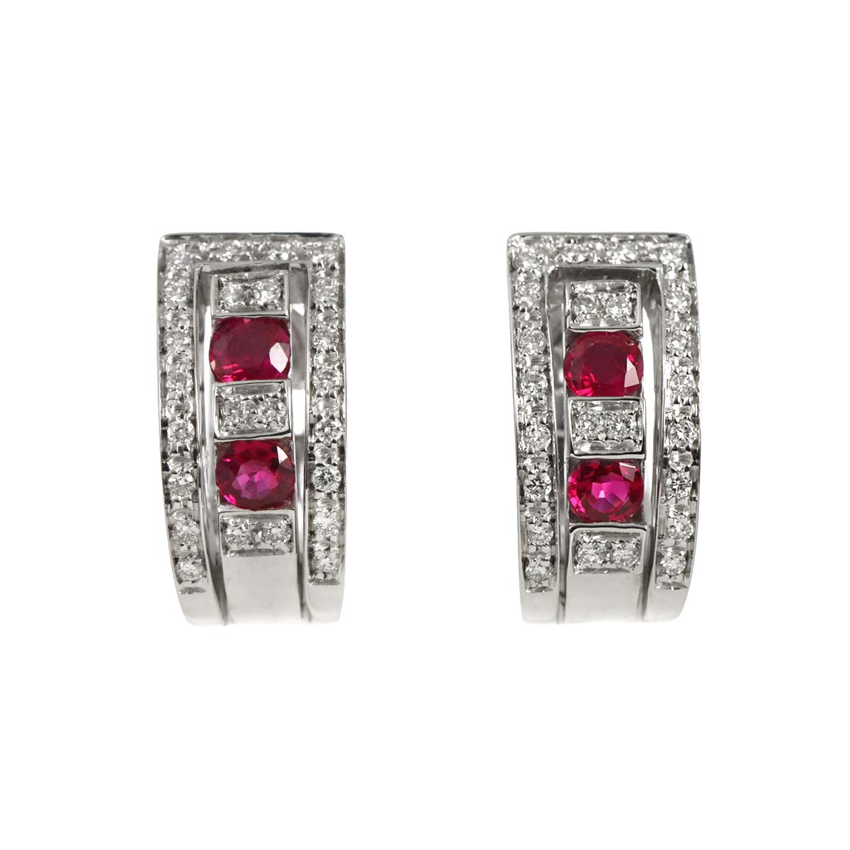Belle Epoque Ruby Diamond Earrings Pierced 18K WG 750