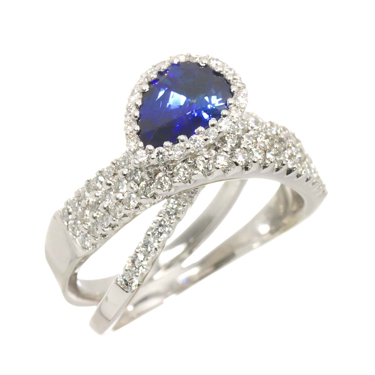 Sapphire 1.60ct Diamond 0.99ct Ring 18K White Gold 750 6.25-6.5 (US)