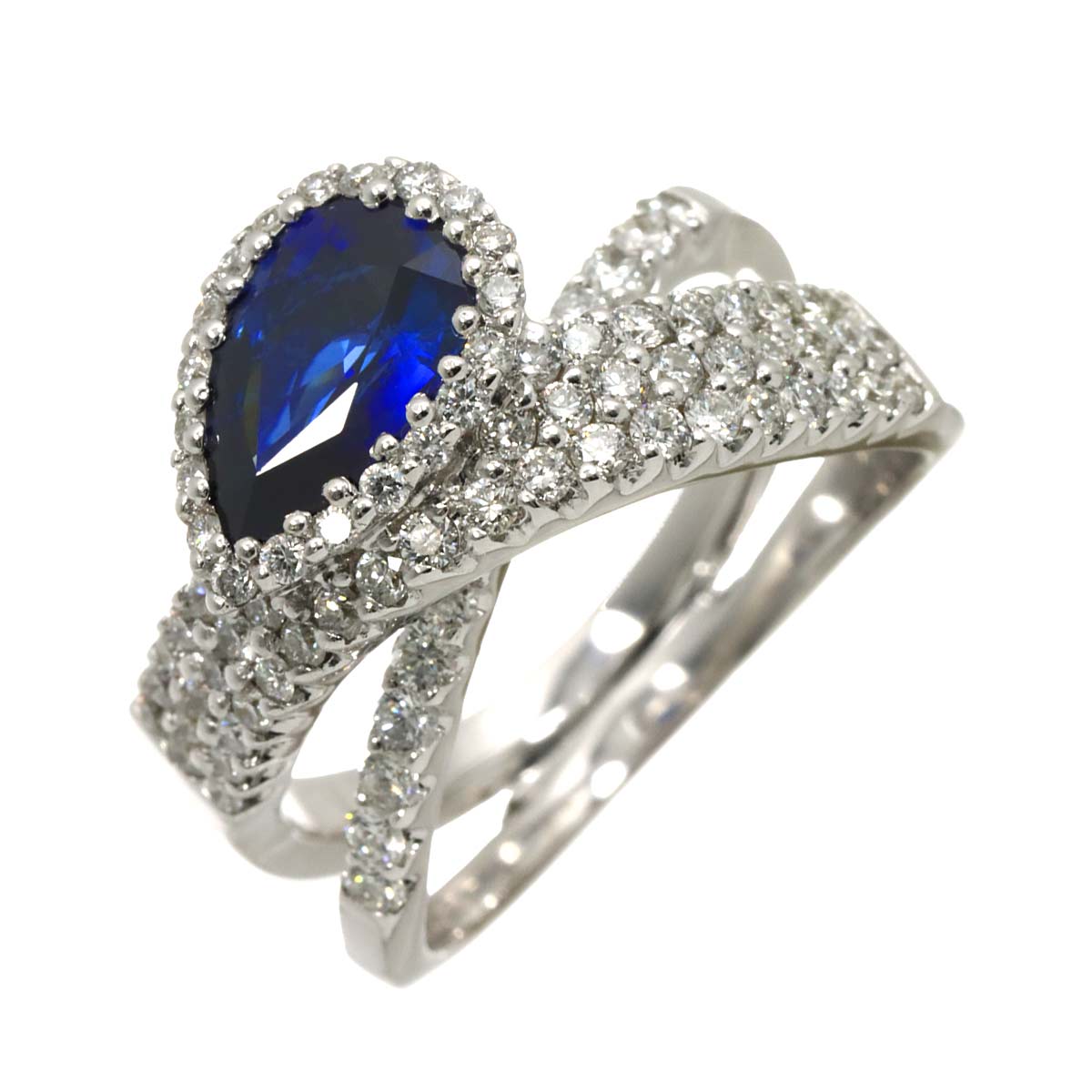 Sapphire 1.60ct Diamond 0.99ct Ring 18K White Gold 750 6.25-6.5 (US)
