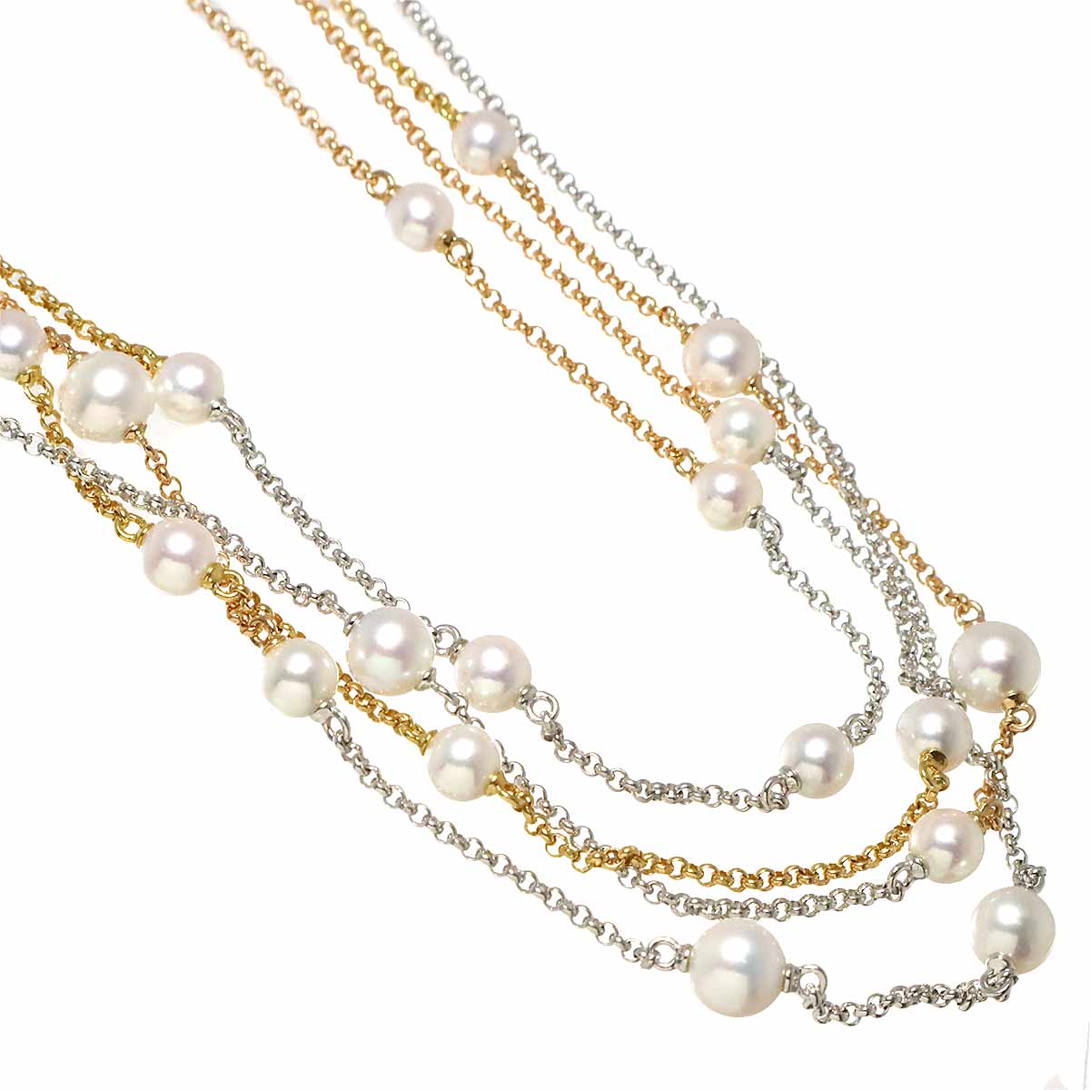 Akoya Pearl 6.2-4.9mm Long Necklace 18K YG PG WG 750