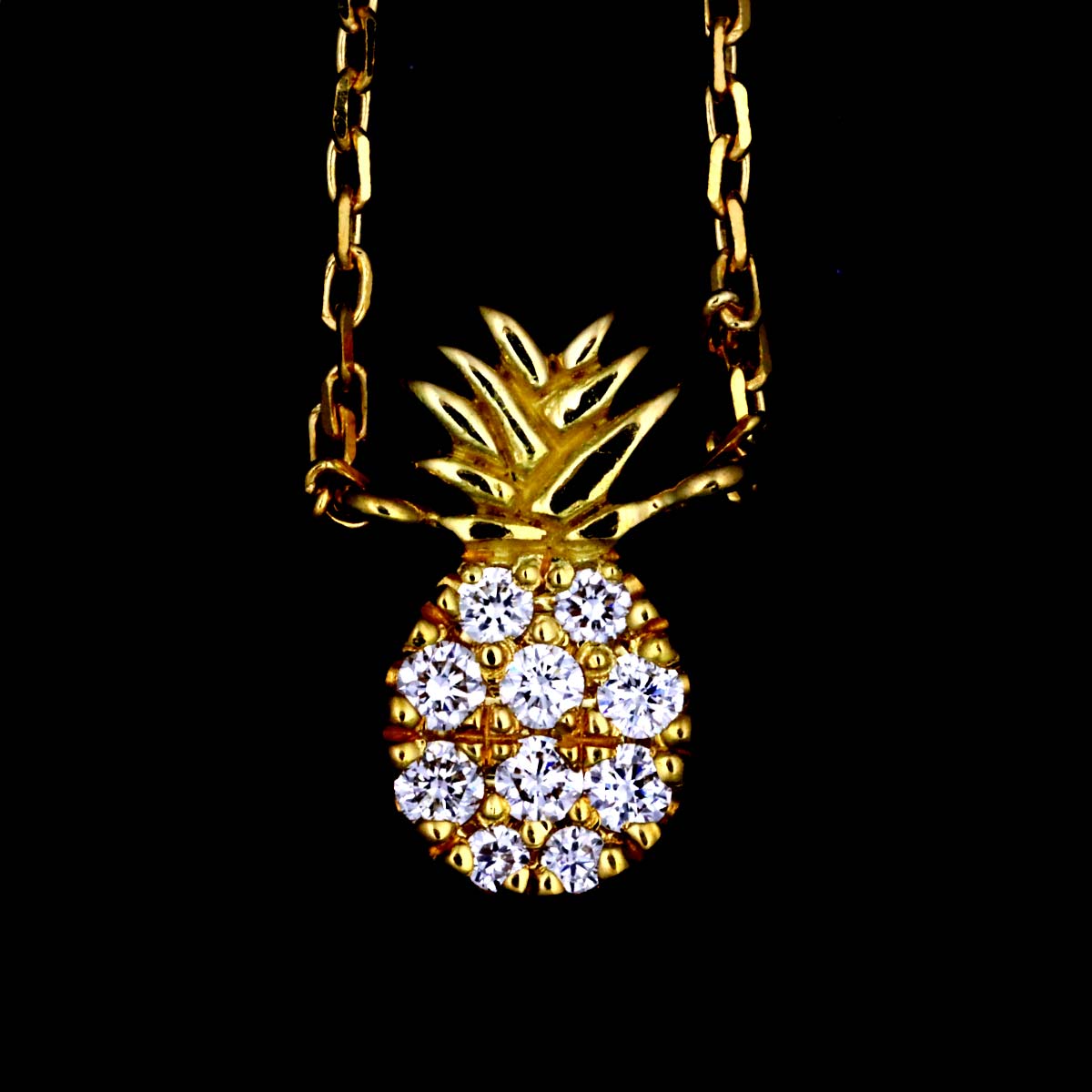 pineapple Diamond 0.06ct Necklace 18K Yellow Gold 750