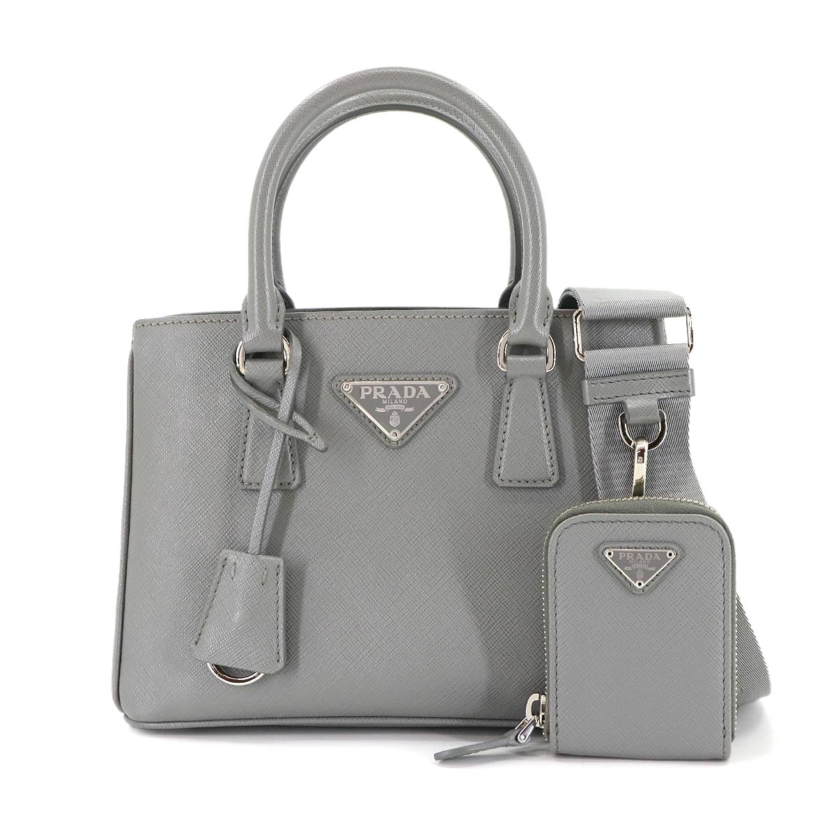 Galleria Mini Hand Shoulder Bag Saffiano Leather Gray 1BA296