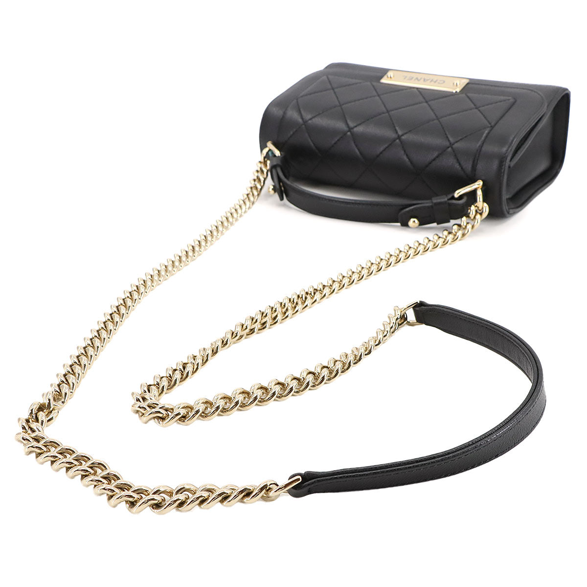 Matelasse Click Label Hand Shoulder Bag Leather Black A93701