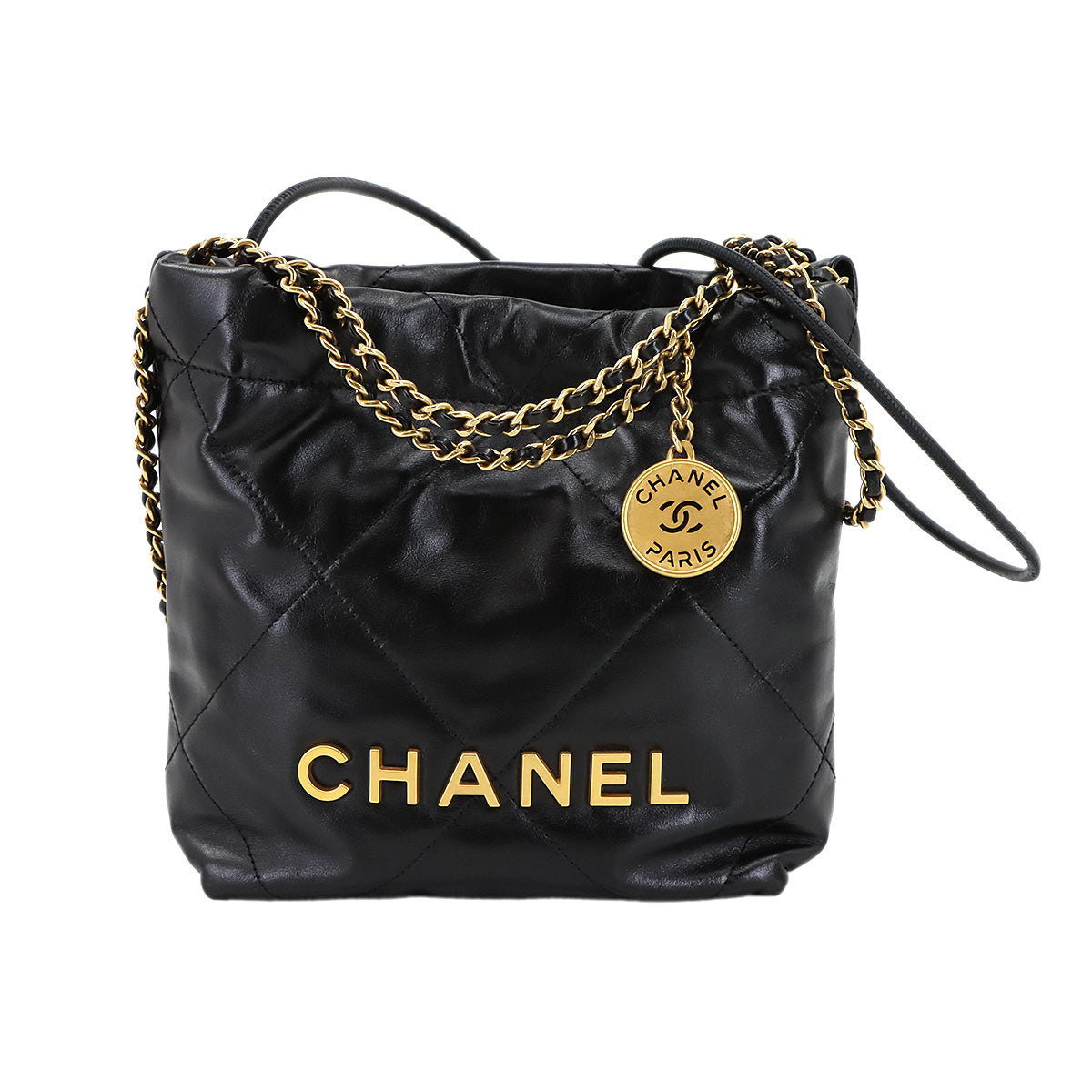 CHANEL 22 Mini Chain Hand Shoulder Bag Leather Black AS3980 Purse