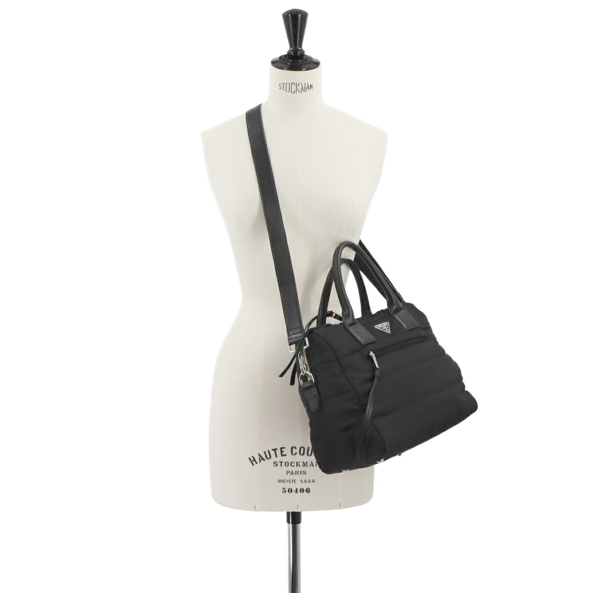 2way Hand Shoulder Bag Nylon Leather Nero Black 1BB024