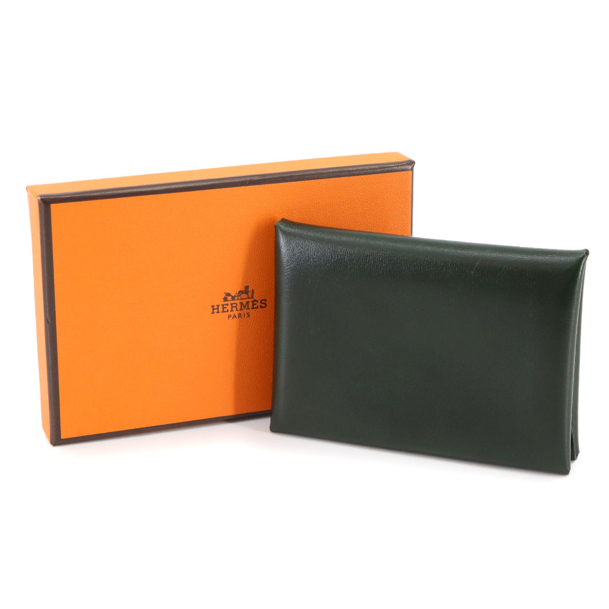 Calvi Duo Card Case Box Calf Vert Fonce W