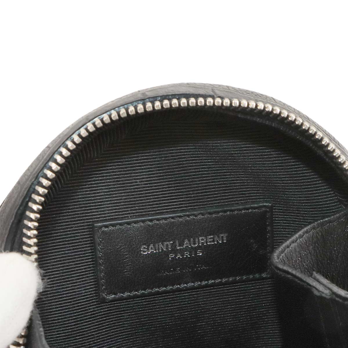 Round Chain Shoulder Bag Leather Black 357400