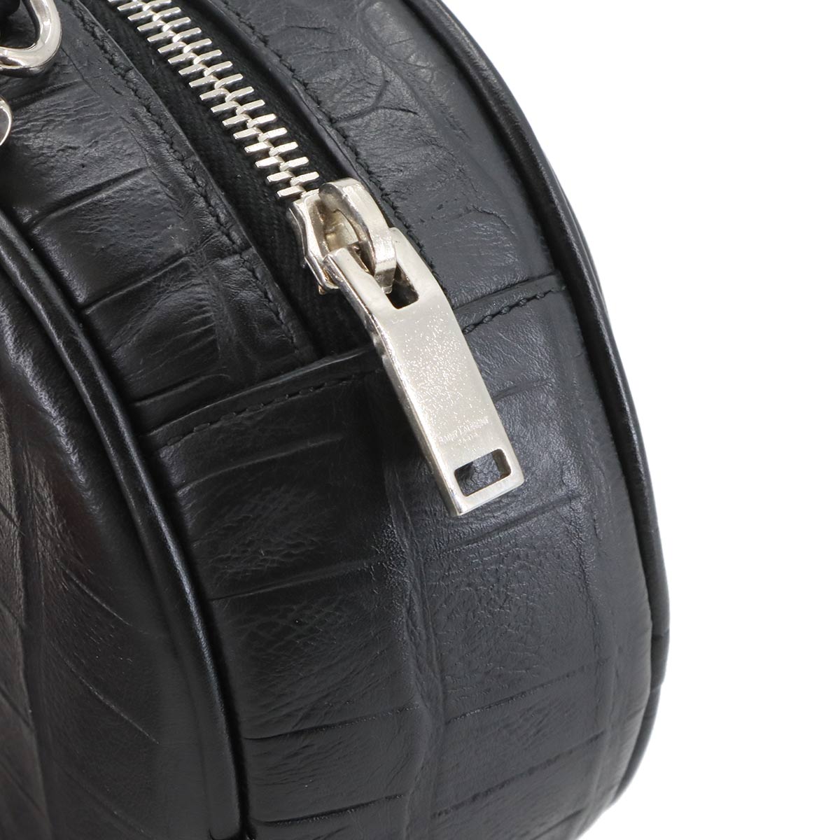 Round Chain Shoulder Bag Leather Black 357400