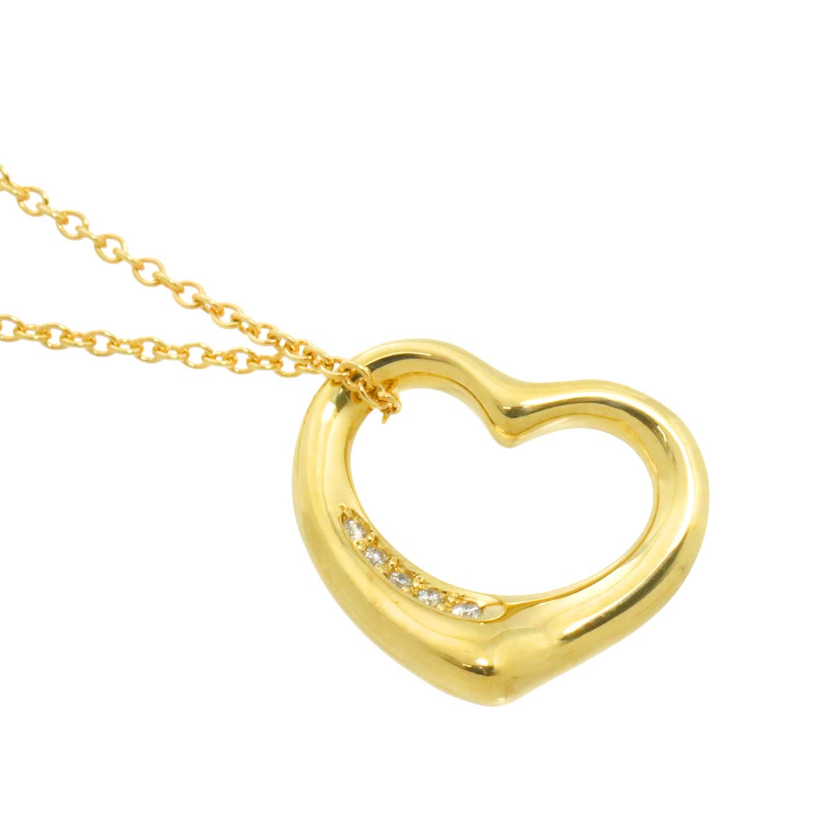 Open Heart Diamond Necklace 18K Yellow Gold 750