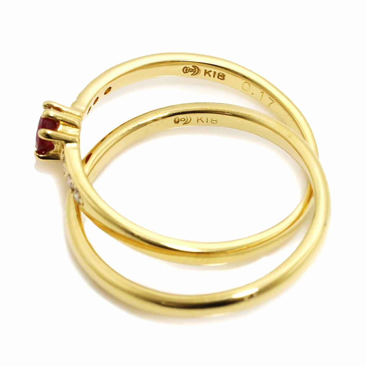 Ruby 0.17ct Diamond 0.04ct Ring 18K YG 750 size4(US)