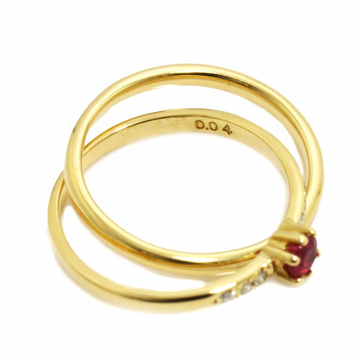 Ruby 0.17ct Diamond 0.04ct Ring 18K YG 750 size4(US)