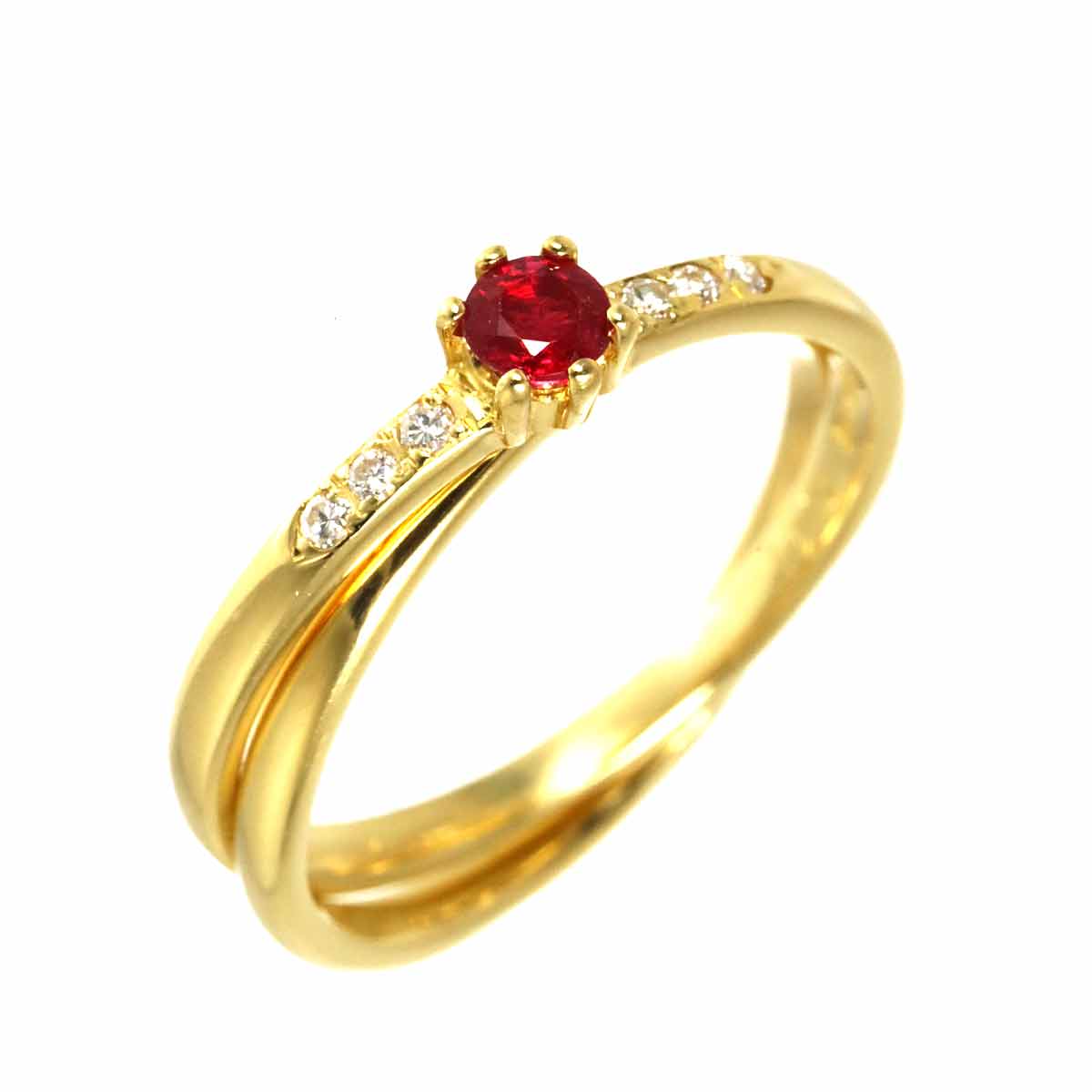 Ruby 0.17ct Diamond 0.04ct Ring 18K YG 750 size4(US)