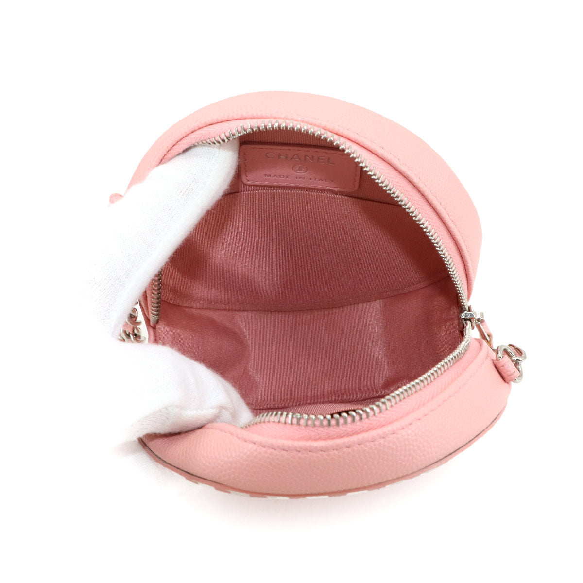 CC Filigree Chain Shoulder Bag Leather Pink White Round