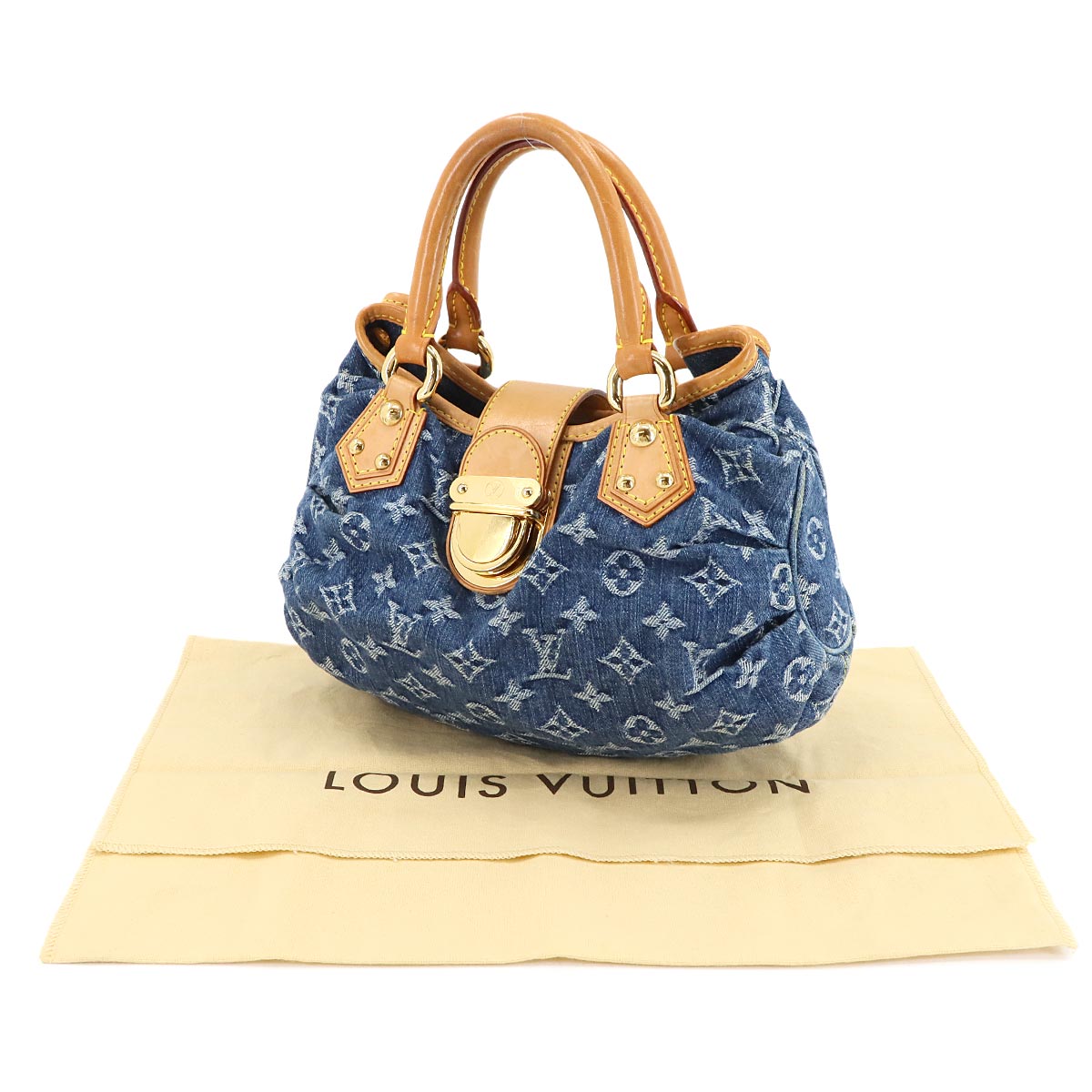 Monogram Denim Pleaty Hand Bag Canvas Blue M95020
