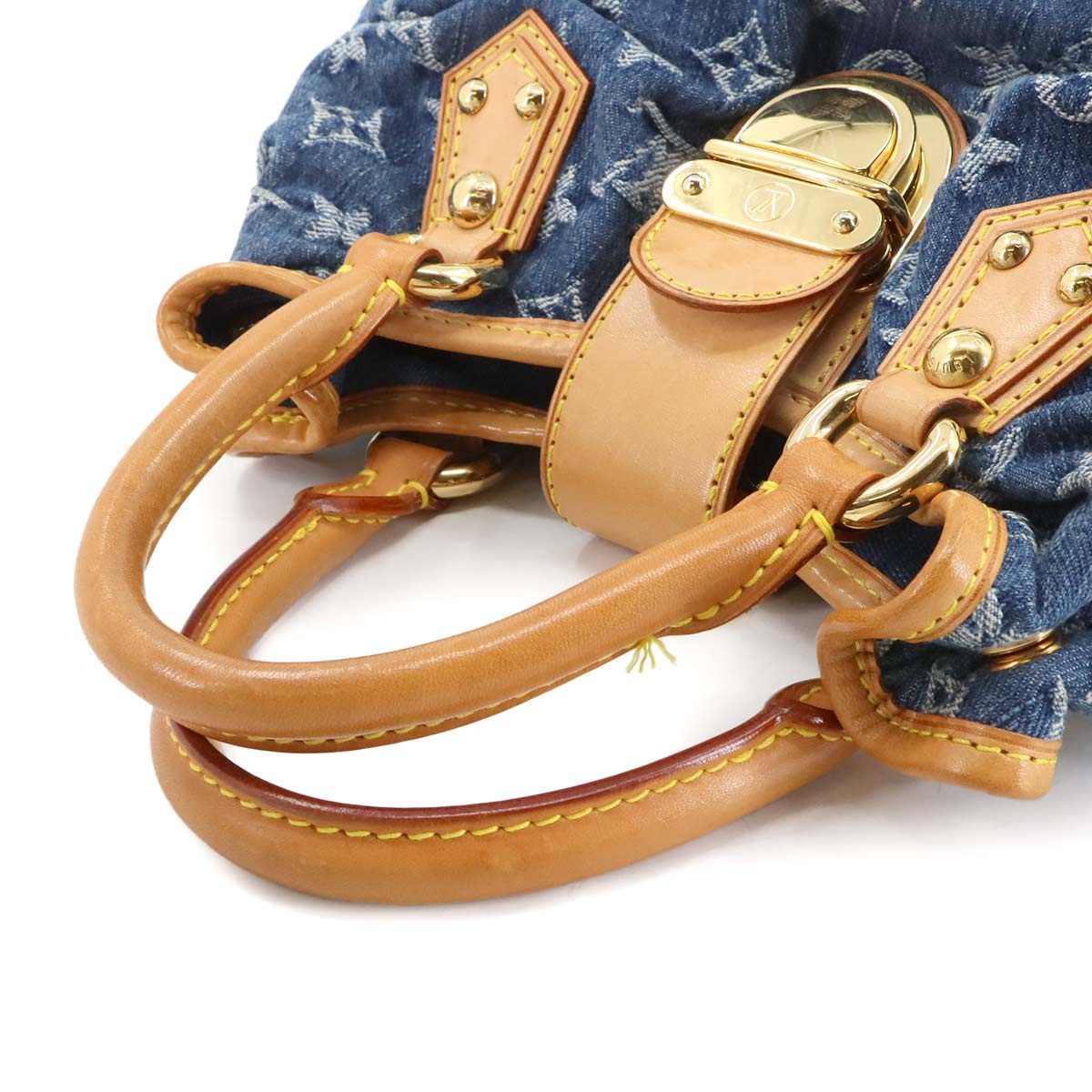 Monogram Denim Pleaty Hand Bag Canvas Blue M95020