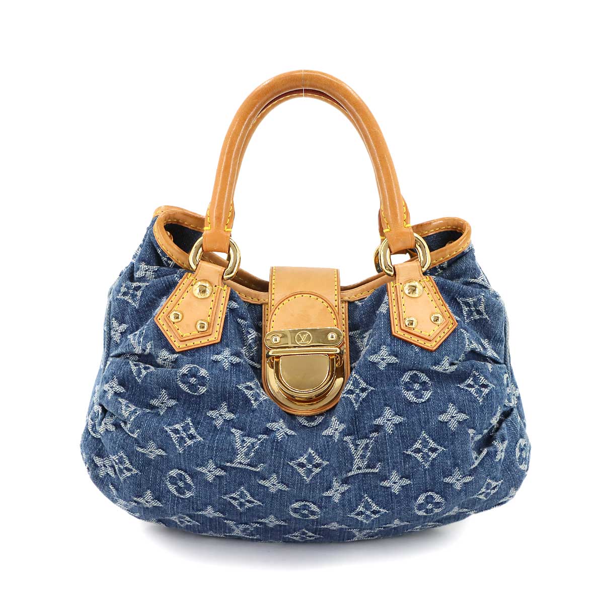 Monogram Denim Pleaty Hand Bag Canvas Blue M95020