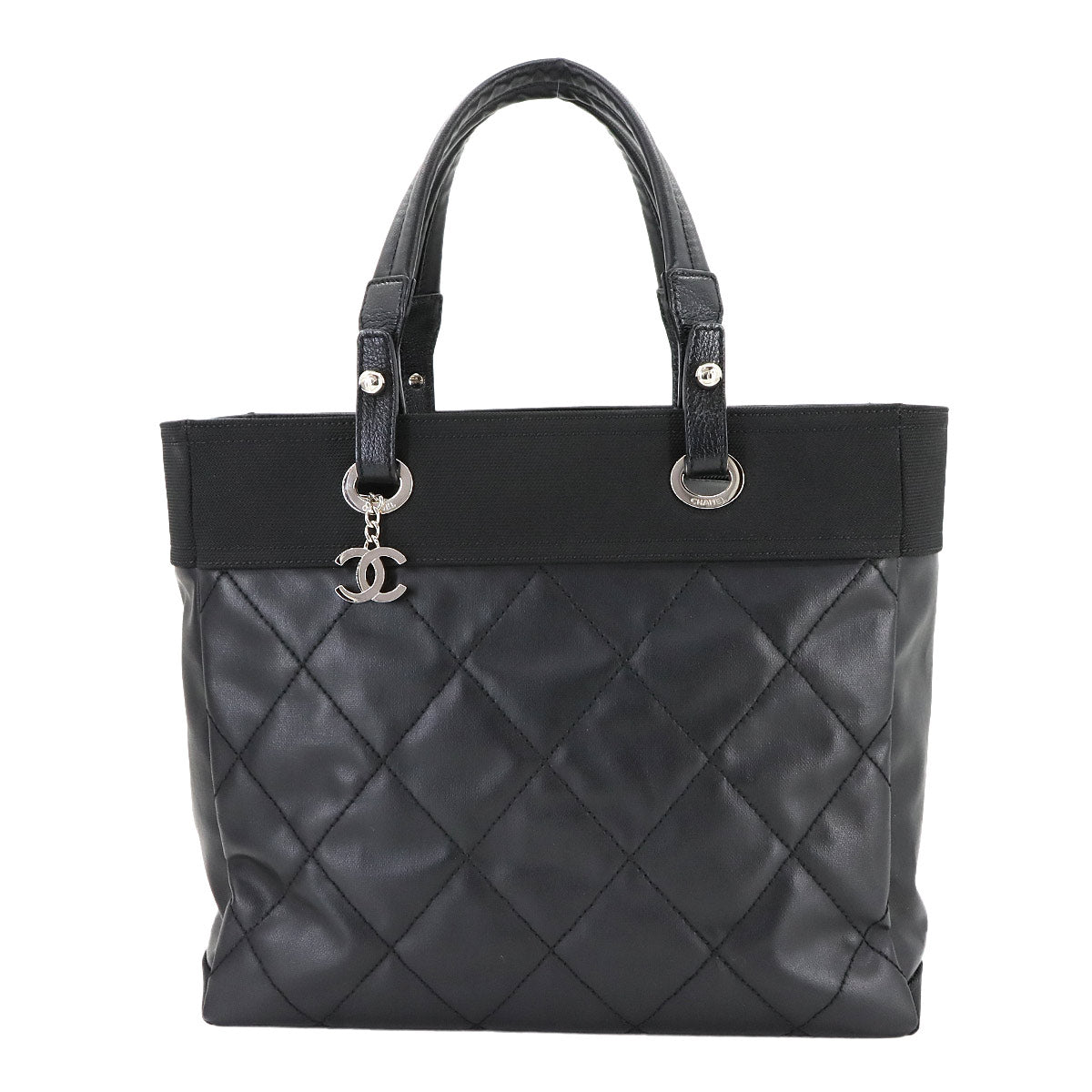 Paris Biarritz MM Tote Bag PVC Nylon Leather Black A34209