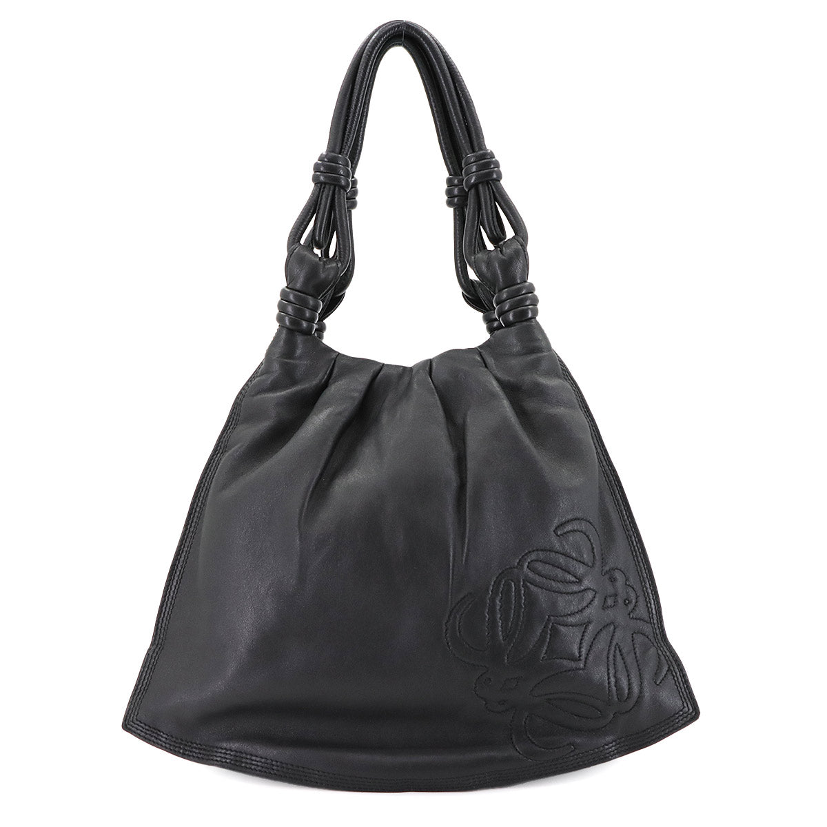Anagram Hand Bag Leather Black Purse
