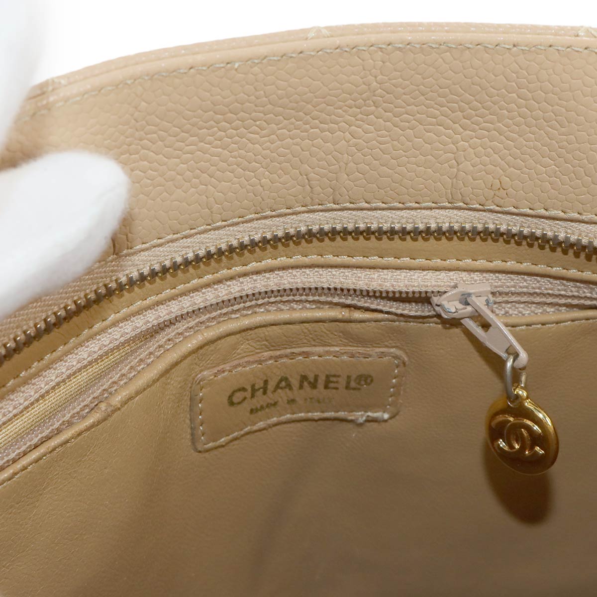 Medallion Tote Bag Leather Beige A01804 Coco Logos