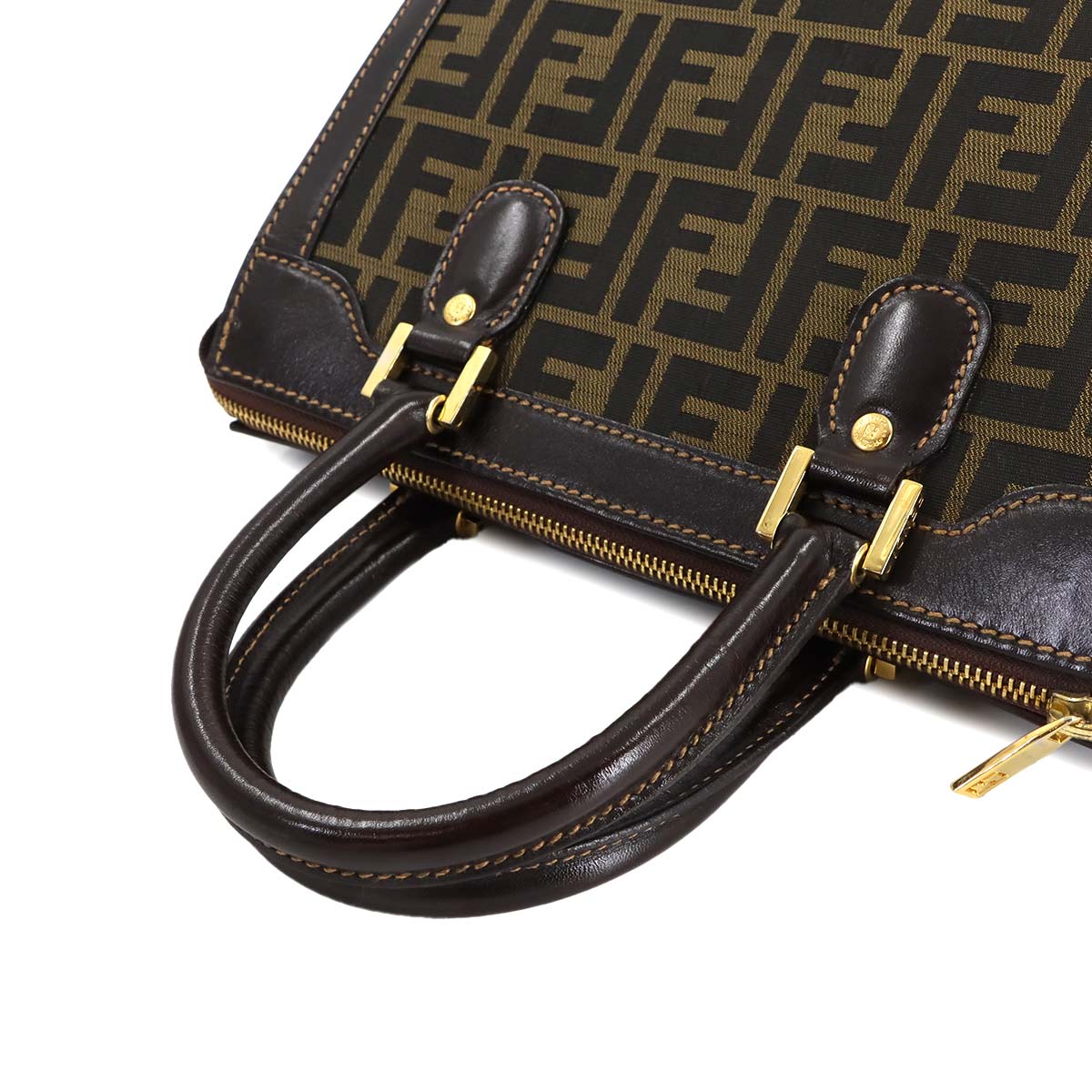 Zucca Hand Bag Canvas Leather Brown Vintage