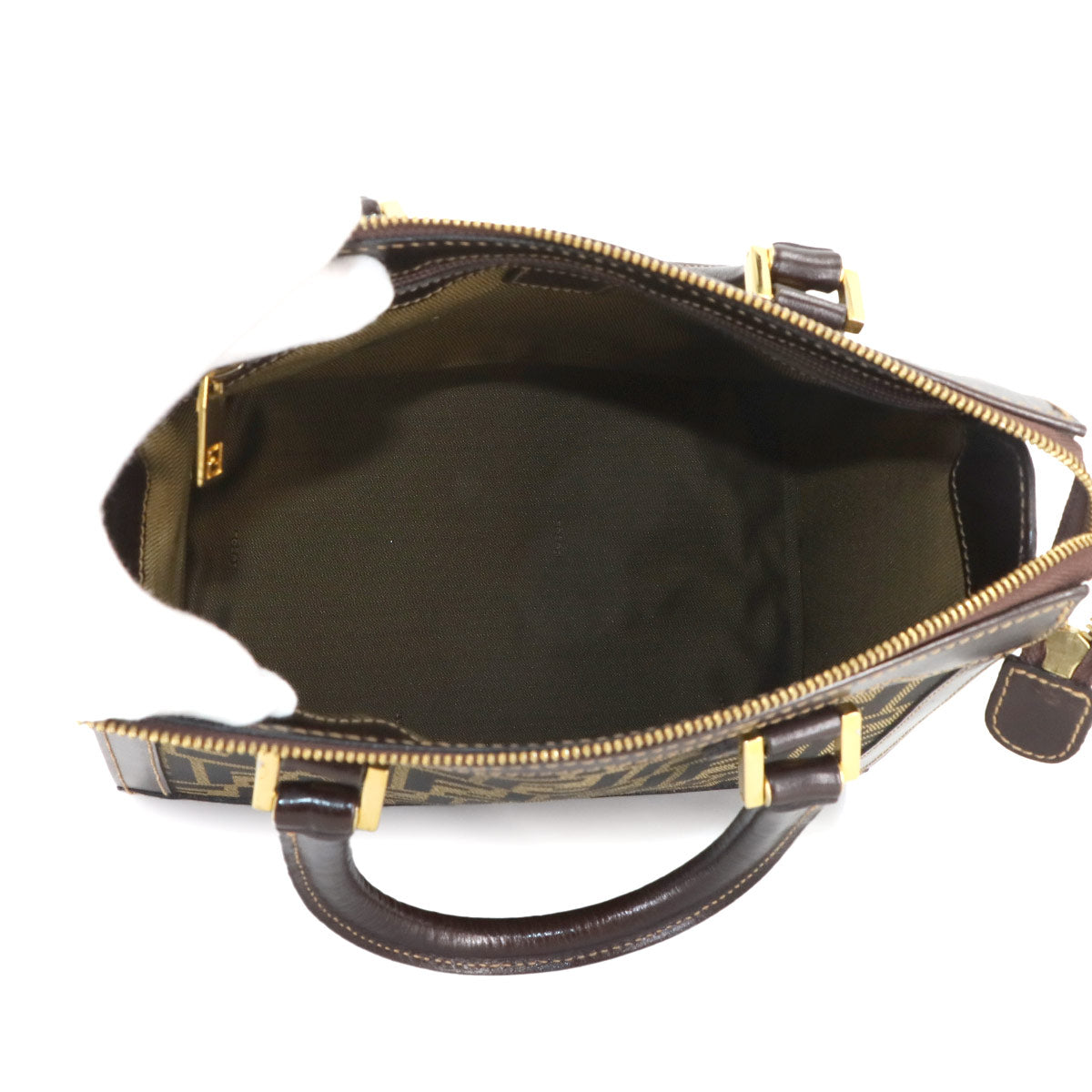 Zucca Hand Bag Canvas Leather Brown Vintage