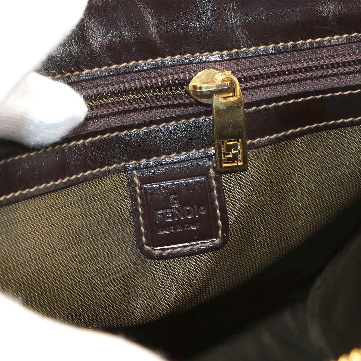 Zucca Hand Bag Canvas Leather Brown Vintage