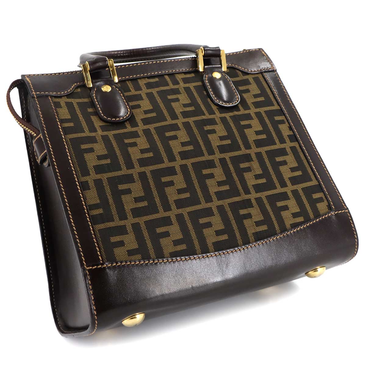 Zucca Hand Bag Canvas Leather Brown Vintage