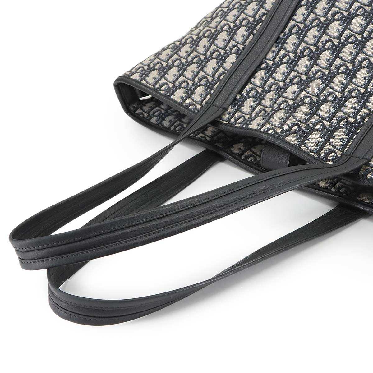 Oblique Voyage Tote Bag Canvas Leather Navy 1BOSH107