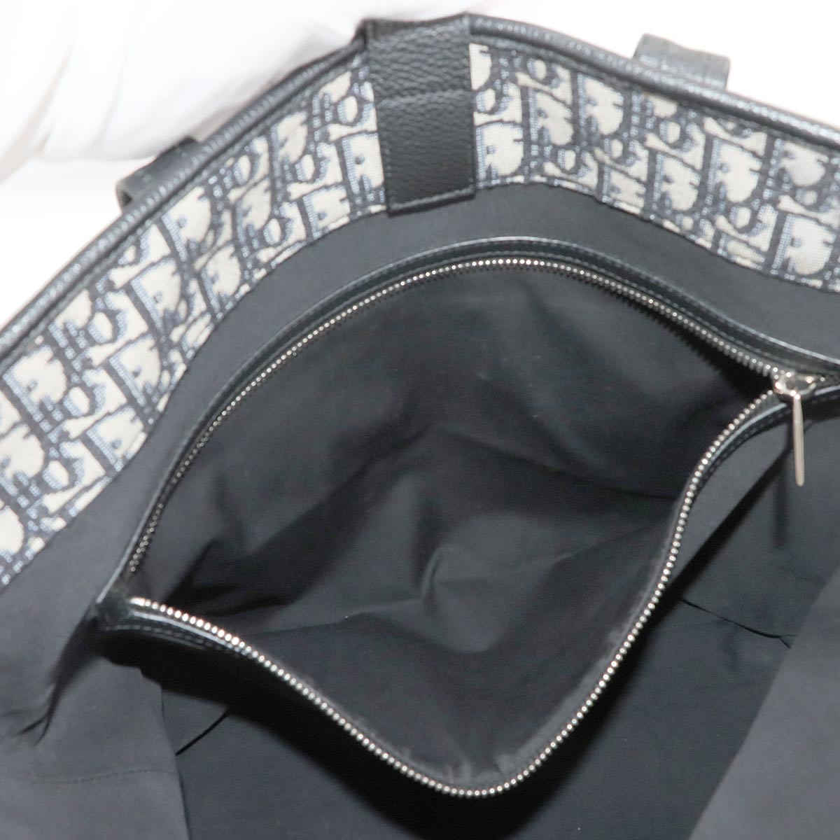 Oblique Voyage Tote Bag Canvas Leather Navy 1BOSH107