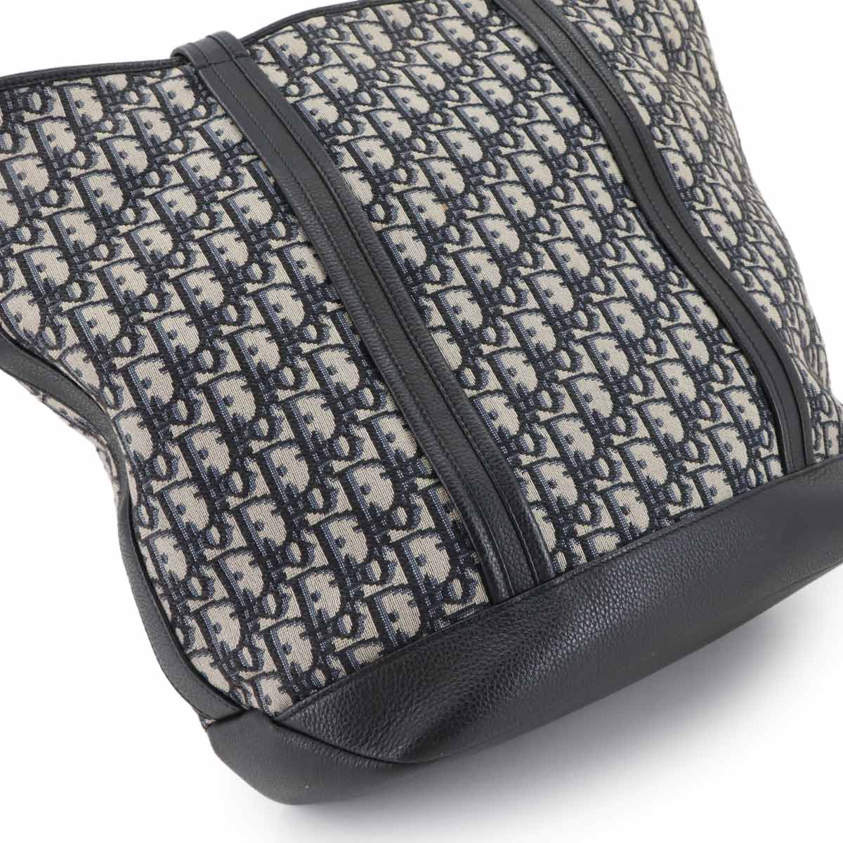 Oblique Voyage Tote Bag Canvas Leather Navy 1BOSH107