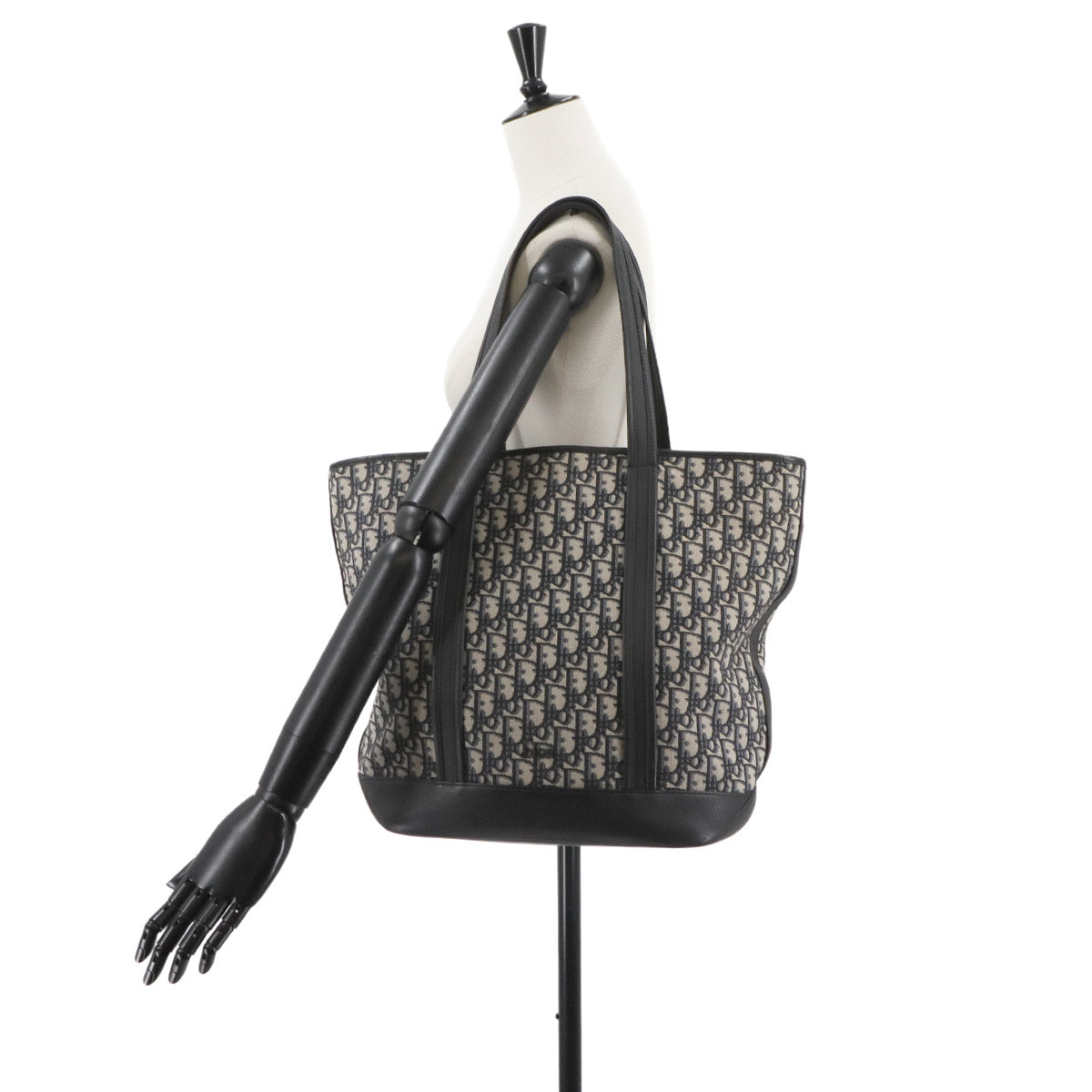 Oblique Voyage Tote Bag Canvas Leather Navy 1BOSH107