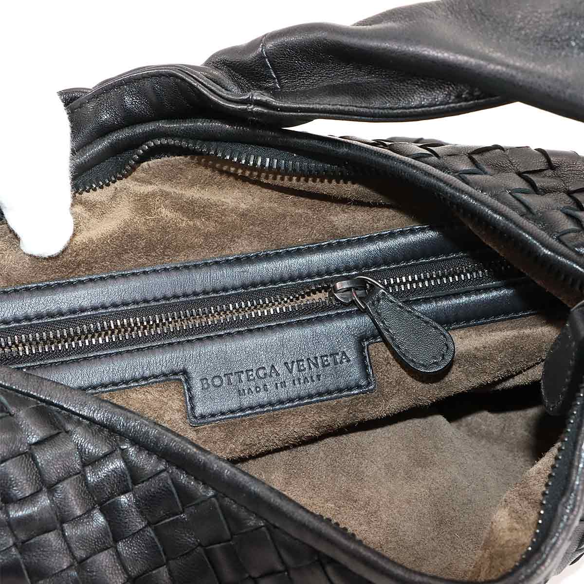 Intrecciato Hobo Shoulder Bag Leather Black 232499