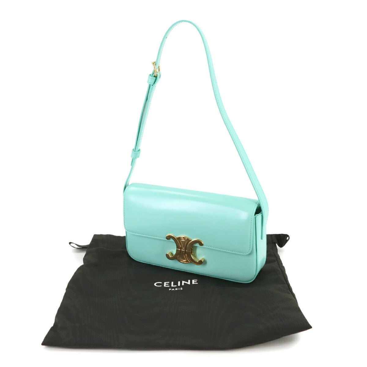 Triomphe Claude Shoulder Bag Leather Turquoise 194143BF