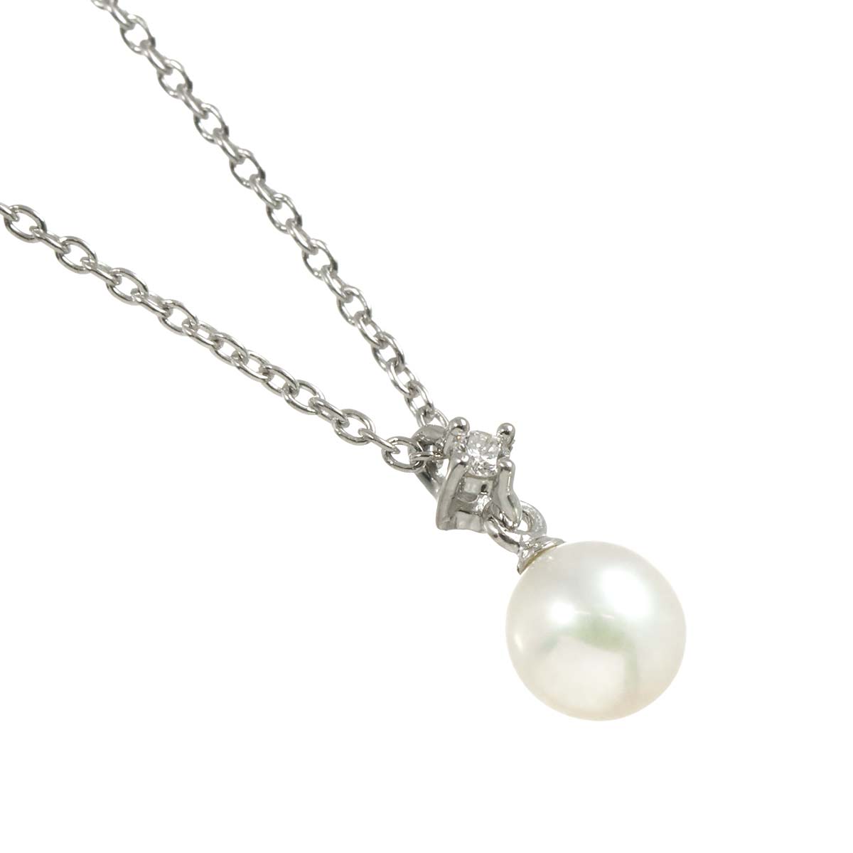 Akoya Pearl 5.3mm Diamond 0.01ct Necklace 18K WG 750
