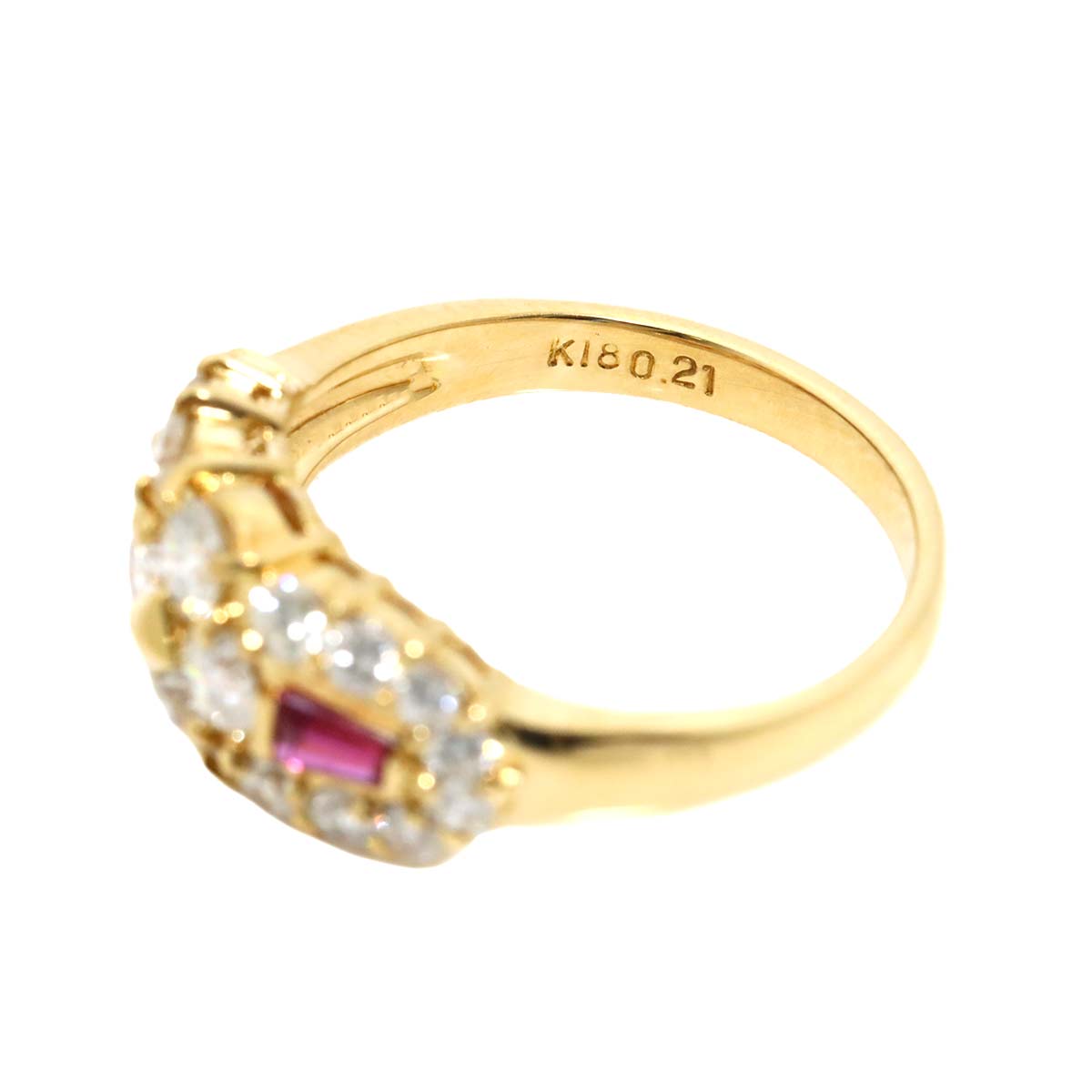 Diamond 1.02ct Ruby 0.21ct  Ring 18K Yellow Gold 750 5.75-6(US)
