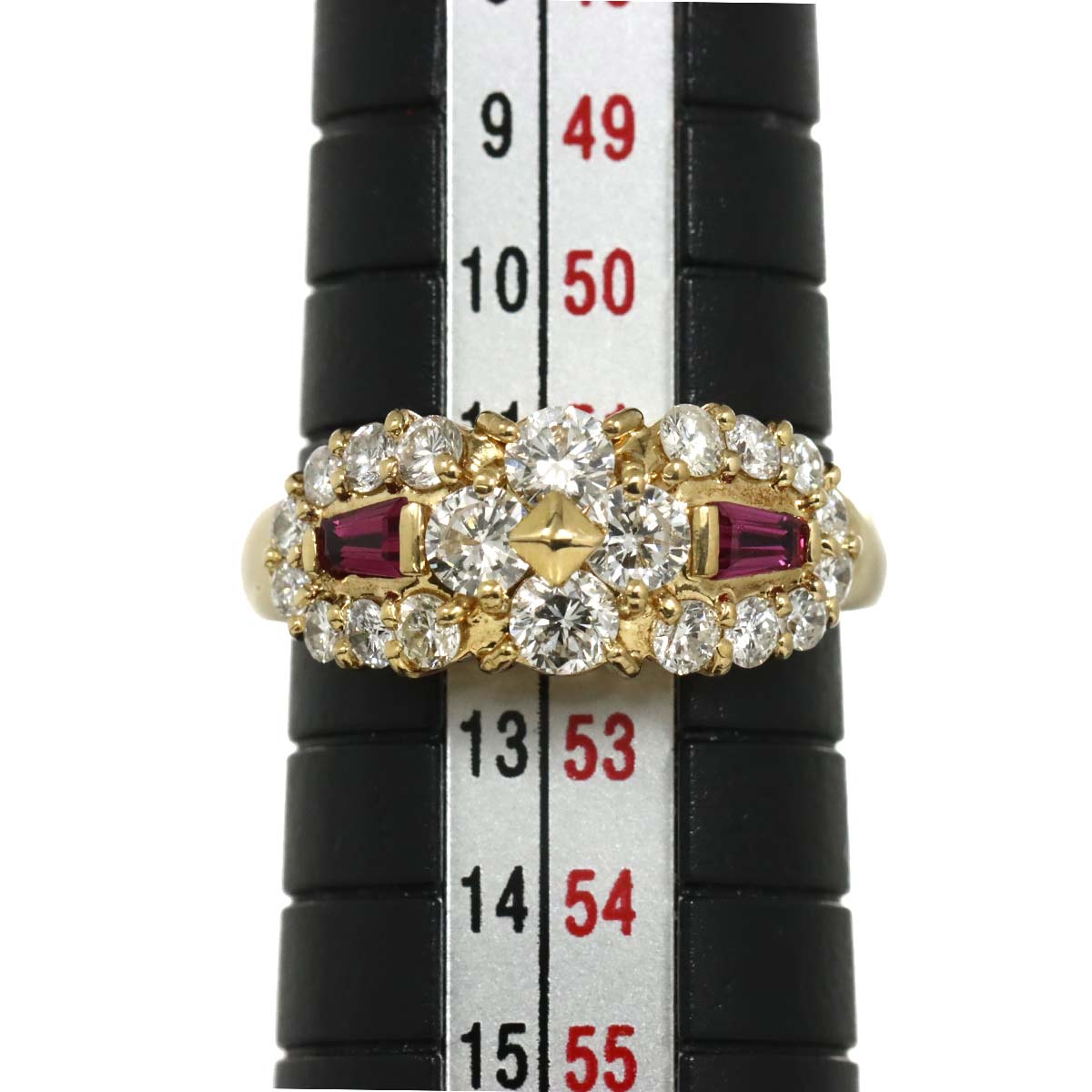 Diamond 1.02ct Ruby 0.21ct  Ring 18K Yellow Gold 750 5.75-6(US)