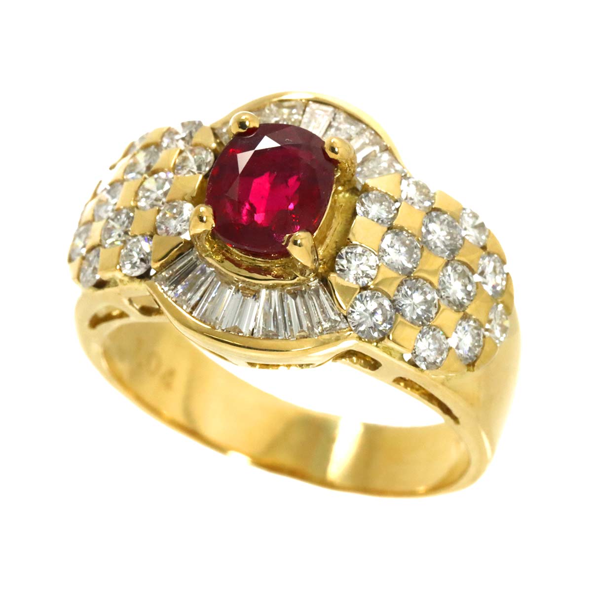 Ruby 1.04ct Diamond 1.50ct  Ring 18K Yellow Gold 750 6.75 (US)