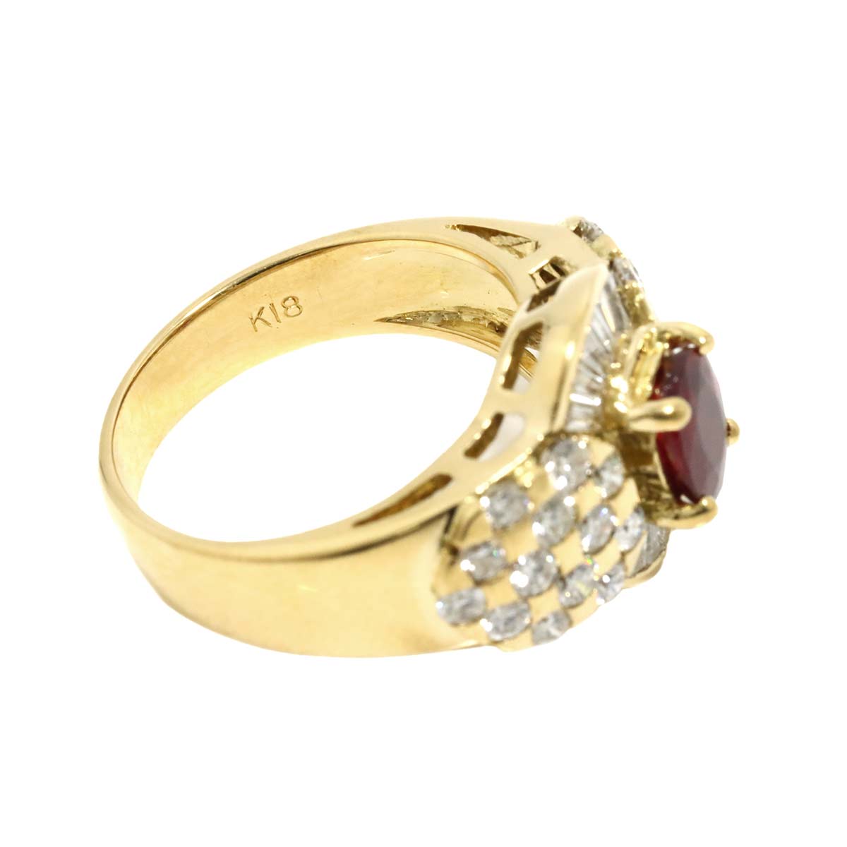 Ruby 1.04ct Diamond 1.50ct  Ring 18K Yellow Gold 750 6.75 (US)