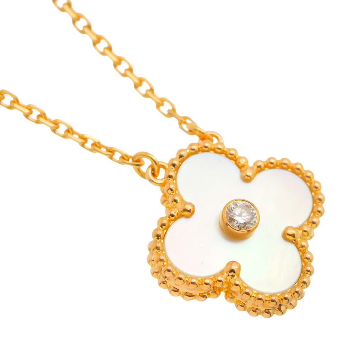 Vintage Alhambra MOP Diamond Necklace 18K PG 750