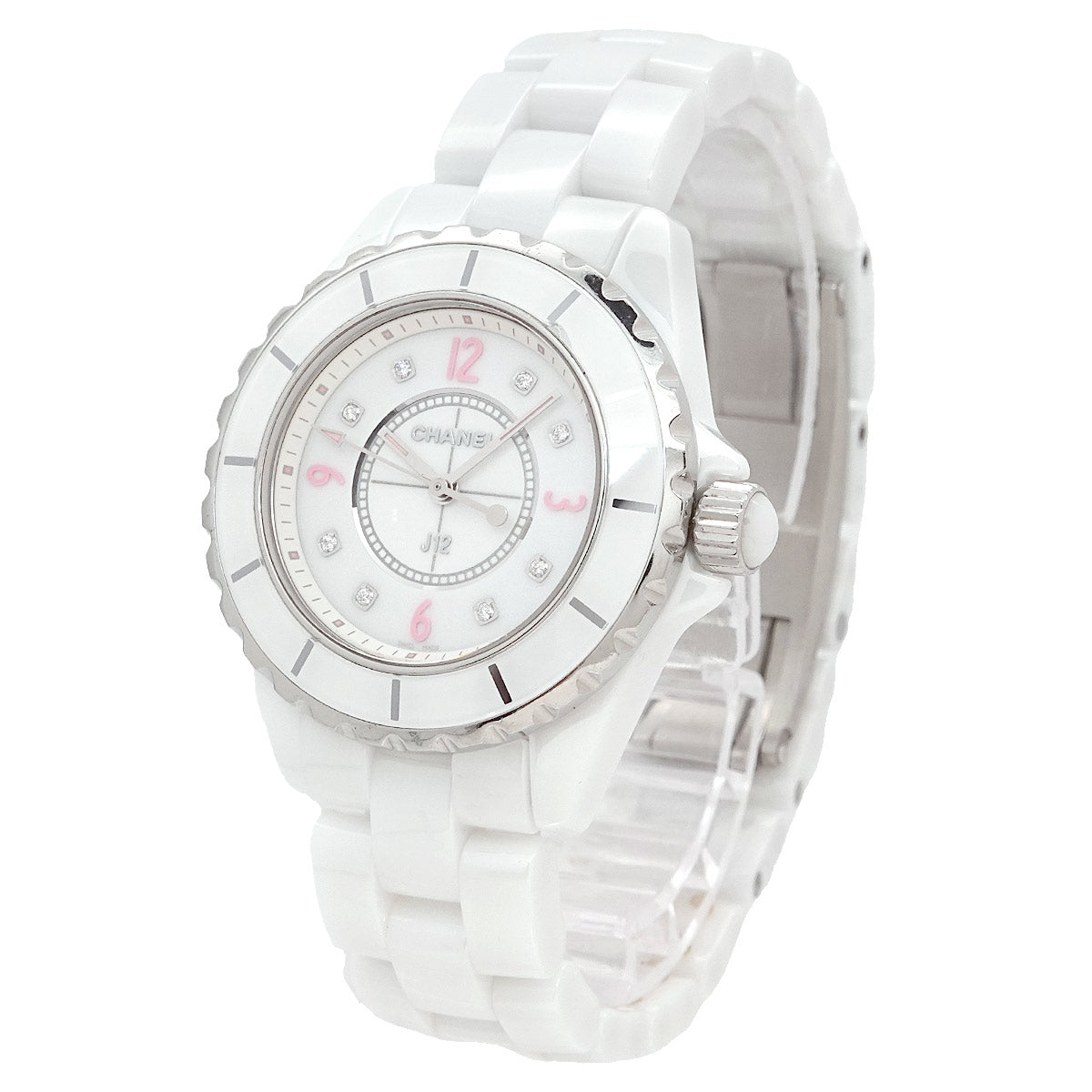 J12 33mm Pink Light H4863 Ceramic 8P Diamond Ladies Watch