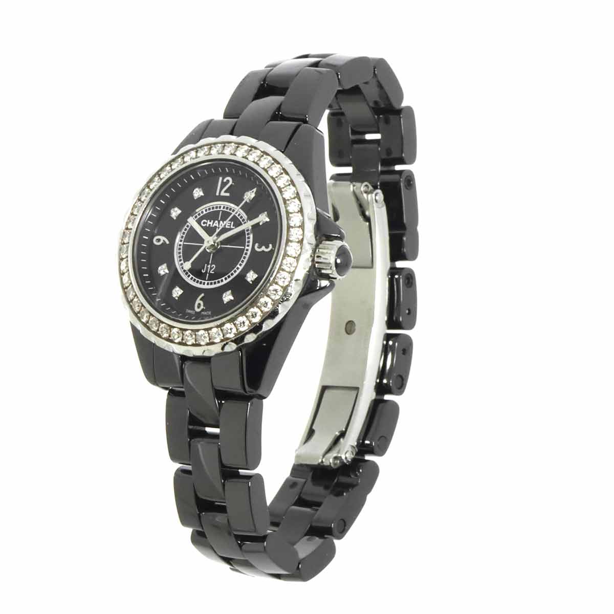 J12 H2571 Diamond Bezel Black Ceramic Quartz 29mm Ladies